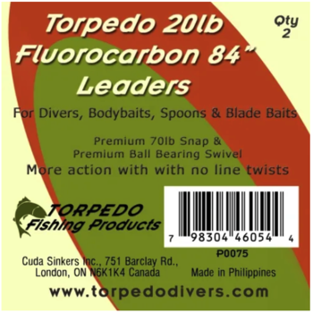 Torpedo Fluorocarbon Leaders. 20lb 84" 2-pk