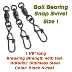 Torpedo Ball Bearing Snap Swivel Size 1 40lb. 5-pk