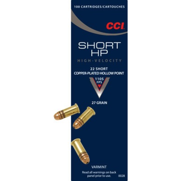 CCI CCI 22 Short Ammo 27gr Plated Hollow Point 100 Rounds