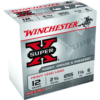 Winchester W12H6 Super X Shotshell 12 GA, 2-3/4 in, No. 6, 1-1/8 oz, 1255 fps, 25 Rnd per Box