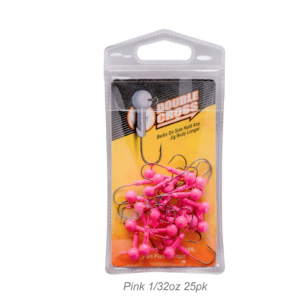 Lelands Double Cross Jig Heads 1/32oz Pink  25-pk