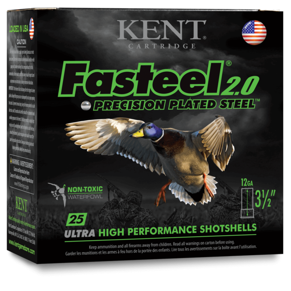 Kent Fasteel 2.0 Precision Plated Steel Waterfowl Ammo, 12ga 2-3/4" 1-1/16oz #BB Shot 1550fps 25rds