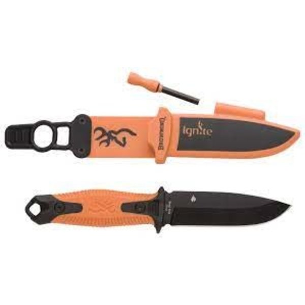 Browning Browning Ignite Knife with Flint Fire Starter, Orange