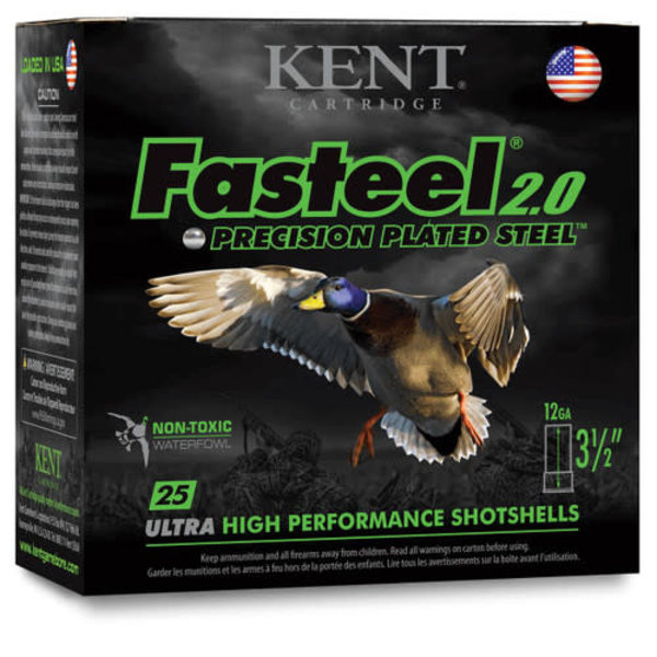 Kent Fasteel 2.0 Precision Plated Steel Waterfowl Ammo, 12ga 3-1/2" 1-3/8oz #BBB Shot 1550fps 25rds