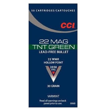 CCI 22 Mag TNT Green Ammo 22 WMR 30gr Lead Free Hollow Point 2050fps 50 Rounds