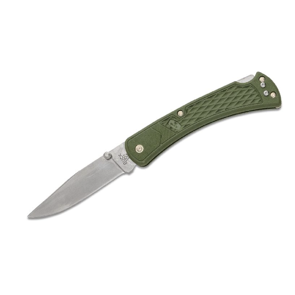Buck 110 Slim Select Folding Hunter 3.75" Plain Blade, OD Green GFN Handles, Deep Carry Pocket Clip - 12695