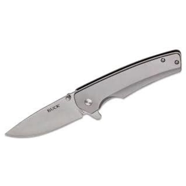 Buck 254 Odessa Flipper Knife 3.125" Drop Point Plain Blade, Stainless Steel Handles (0254SSS) - 13052