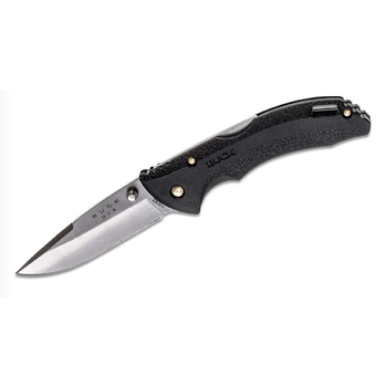 Buck 285 Bantam BLW Folding 3-1/8" Plain Satin Blade, Black Thermoplastic Handles - 5761