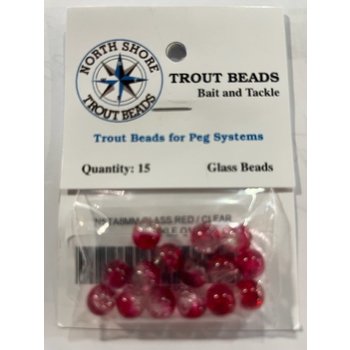 North Shore Tackle Glass Beads 8mm Glass Red/Clear Crackle