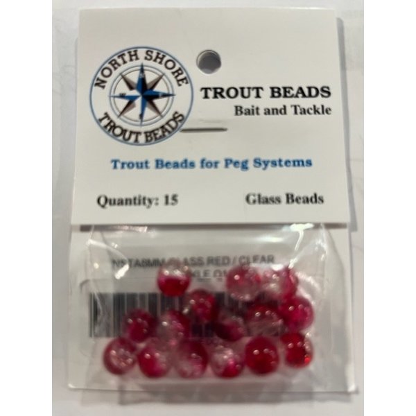 North Shore Tackle Glass Beads 8mm Glass Red/Clear Crackle