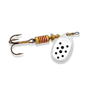 Johnson Beetle Spin 1/2oz White Red Dot Gold Blade - Gagnon Sporting Goods