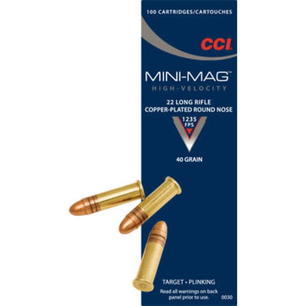 CCI Mini-Mag Target 1235fps Ammo 22 LR 40gr Copper Plated Round Nose 100 Rounds