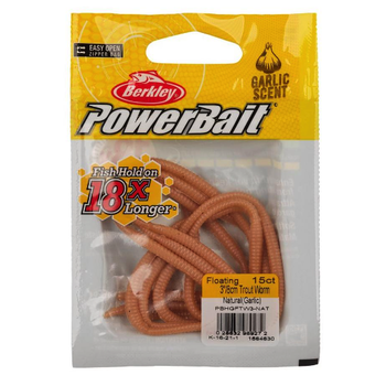 PowerBait Floating 3" Garlic Trout Worm Natural 15-pk