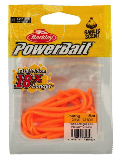 PowerBait Floating 3 Garlic Trout Worm Fluorescent Orange 15-pk