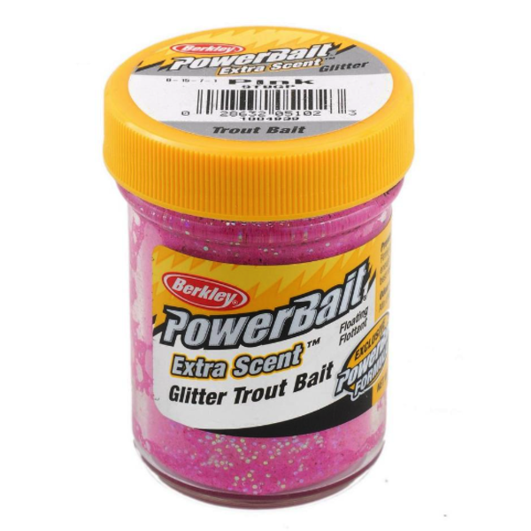 PowerBait Glitter Trout Bait. Pink 1.75oz Jar