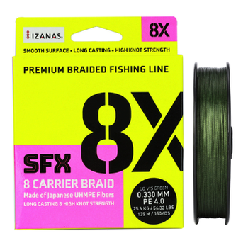 Sufix SFX 8 Carrier X8 Braid. 10lb Lo-Vis Green 150yds