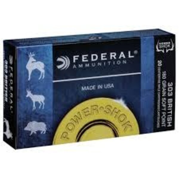 Federal Power-Shok Rifle Ammo 303 British 180gr Speer Hot-Cor Soft Point 2460fps 20 Rounds