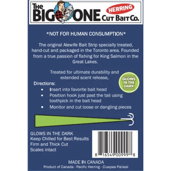 Big One Bait Company Frozen Herring Strips Glow. 5pk