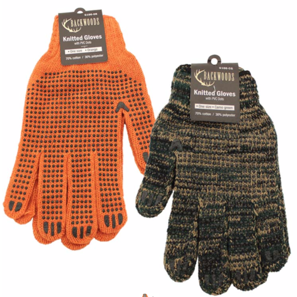 Backwoods Knitted Gloves, Green Camo w/PVC Dots