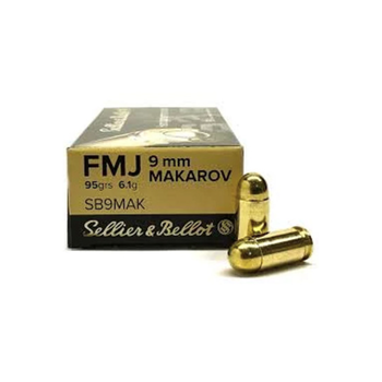 Sellier & Bellot Sellier & Bellot 9mm Makarov Pistol Ammo, 95Gr FMJ – 50Rds