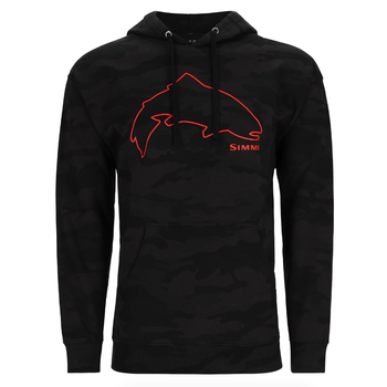 Simms M's Trout Outline Hoody. Woodland Camo Carbon