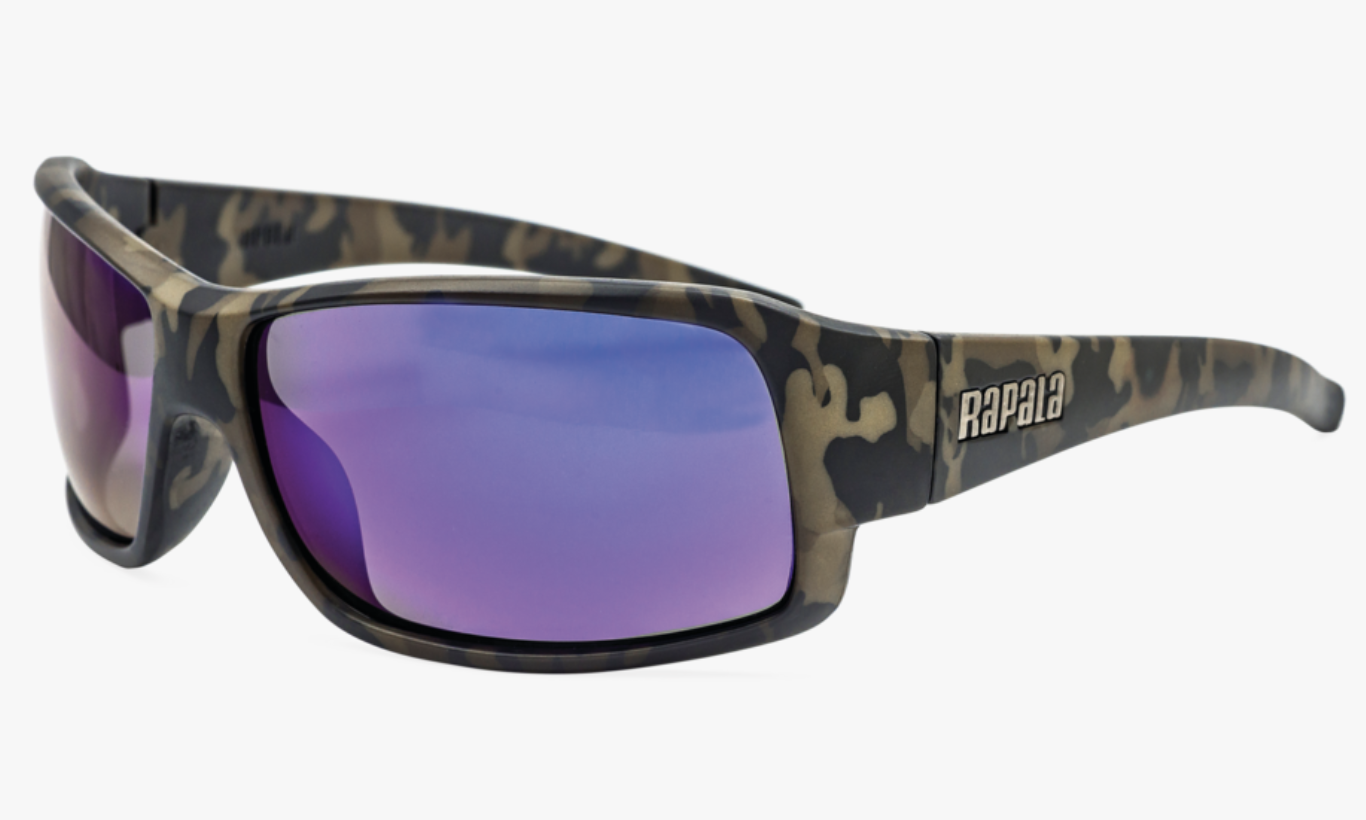 Rapala Prowler Polarized Fishing Glasses. Camo Gray Blue Mirror