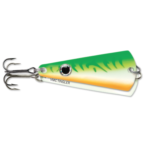 VMC Tingler Spoon 1/8oz Glow Green Fire UV