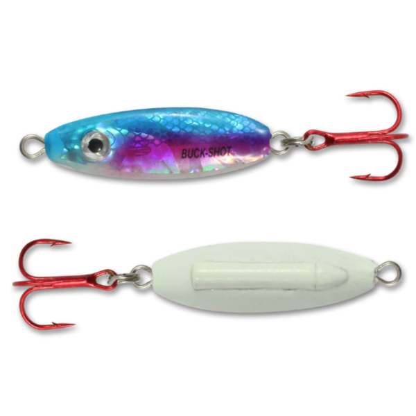 Northland Buck-Shot Rattle Spoon. 1/4oz Super-Glo Rainbow
