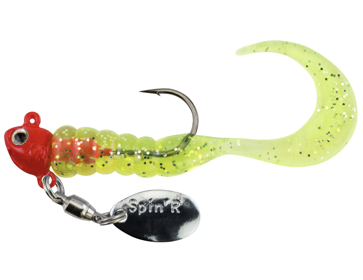 Johnson Crappie Buster Spin'R Grub 1/16oz Fluorescent Red/Chartreuse  Sparkle - Gagnon Sporting Goods