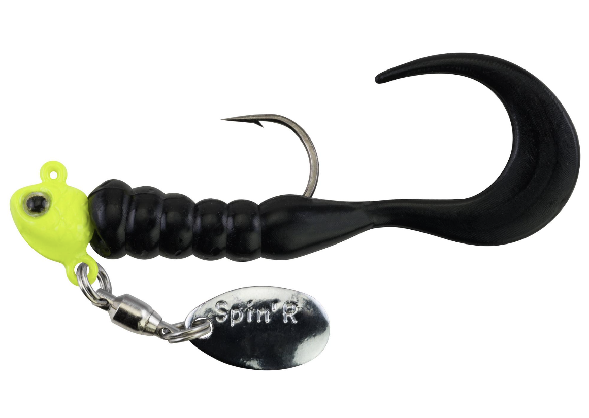 Johnson Crappie Buster Spin'R Grub 1/16oz Chartreuse Black
