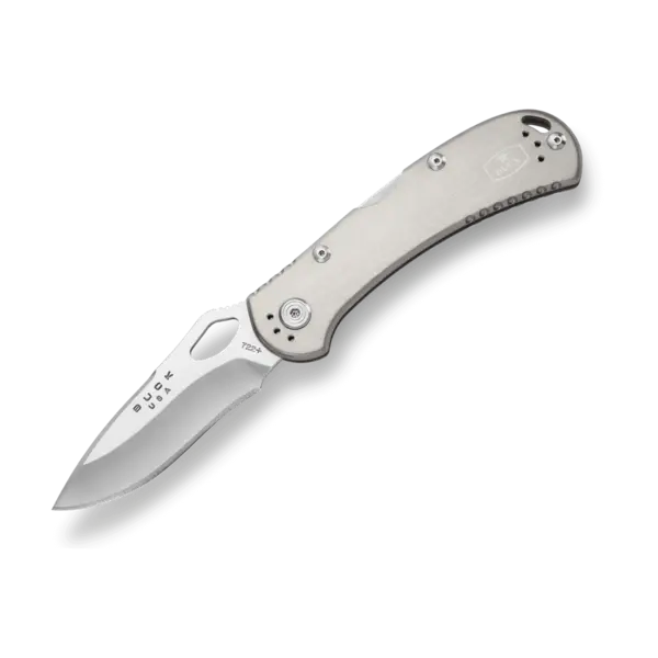 Buck 722 SpitFire Folding Knife 3.25" Satin Plain Blade, Gray Anodized Aluminum Handles - 7449