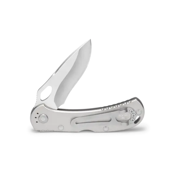 Buck 722 SpitFire Folding Knife 3.25" Satin Plain Blade, Gray Anodized Aluminum Handles - 7449