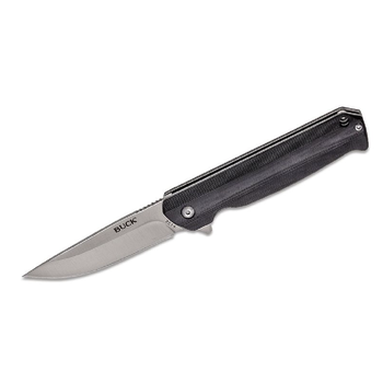 Buck 251 Langford Ball Bearing Flipper Knife 3-3/8" Drop Point Plain Blade, Black G10 Handles (0251BKS) - 13042