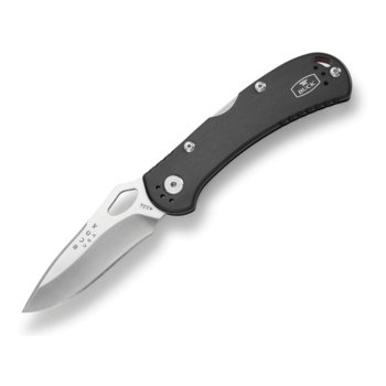 Buck 722 SpitFire Folding Knife 3-1/4" Satin Plain Blade, Black Anodized Aluminum Handles - 12237