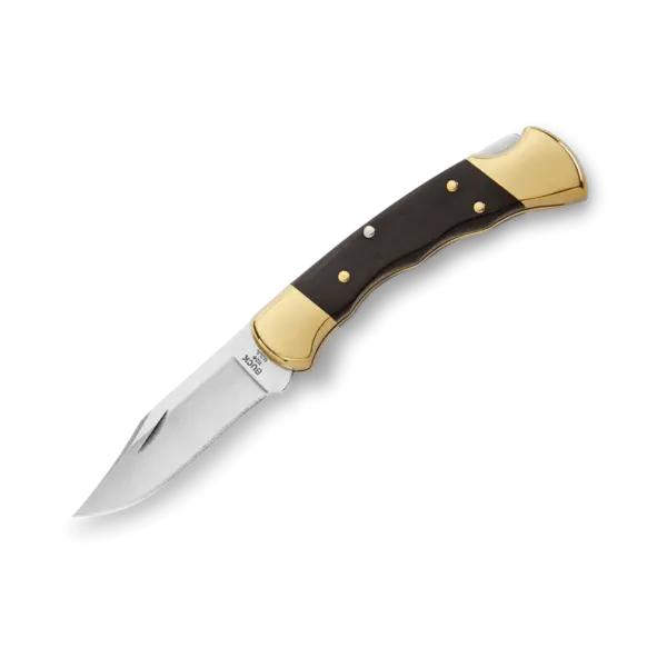 Buck 112  Ranger Finger Grooved 3" Folding Knife  420 HC Steel Blade, Genuine Ebony Handle with Brass Bolster - 2539