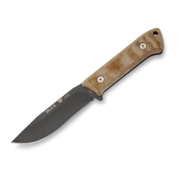 Buck 104 Compadre Camp Knife, 4-1/2" Cerakote Coated, 5160 Steel, Drop Point Blade Natural Canvas Micarta Handle - 12245