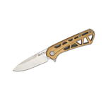 Buck 814 Mini Trace Liner Lock Flipper Knife 2.43" Stonewashed Drop Point Blade, Skeletonized Bronze Aluminum Handles - 13861
