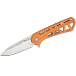 Buck 814 Mini Trace Liner Lock Flipper Knife 2.43" Stonewashed Drop Point Blade, Skeletonized Orange Aluminum Handles - 13768