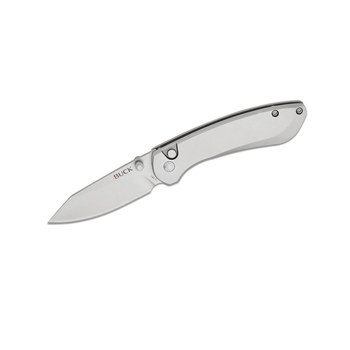 Buck 743 Mini Sovereign Button Lock Folding Knife 2.625" Stonewashed Modified Clip Point Blade, Stainless Steel Handles - 13810