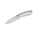 Buck 744 Large Sovereign Button Lock Folding Knife Stonewashed Modified Clip Point Blade, Stainless Steel Handles - 13814