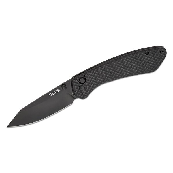 Buck 744 Sovereign Button Lock Folding Knife 3.225" Black TiNi Modified Clip Point Blade, Carbon Fiber Handles - 13812