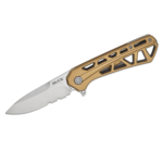 Buck 812 Trace Liner Lock Flipper Knife 3.23" Stonewashed Combo Drop Point Blade, Skeletonized Bronze Aluminum Handles - 13859