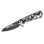 Buck 811 Trace Ops Liner Lock Flipper Knife 3.23" Black Reverse Tanto Blade, Skeletonized Black/White Camo Aluminum Handles - 13750