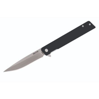 Buck 256 Decatur Ball Bearing Flipper Knife 3.5" Drop Point Plain Blade, Black G10 Handles (0256BKS) - 13058