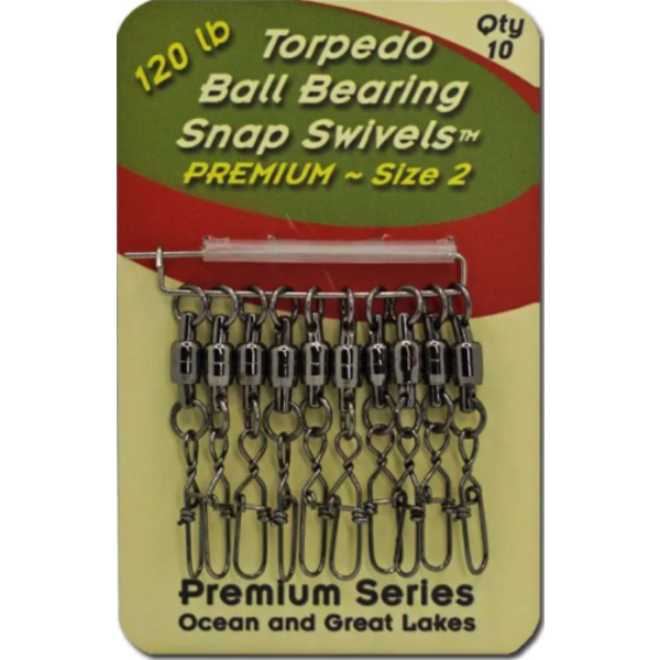 Torpedo Premium Ball Bearing Snap Swivel Size 2 120lb. 10-pk