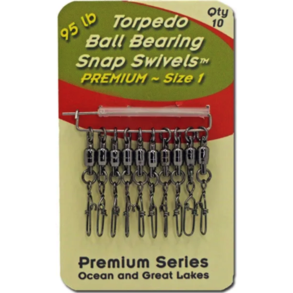 Torpedo Premium Ball Bearing Snap Swivel Size 1 95lb. 10-pk