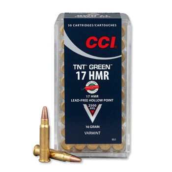 CCI TNT Green Ammo 17 HMR Lead Free Hollow Point 16gr 2500fps 50 Rounds