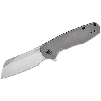 Kershaw 1414 Wharf Assisted Liner Lock Flipper Knife 2.8" Stonewashed Cleaver Blade, Silver Glass-Filled Nylon Handles, Reversible Clip