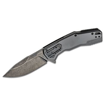 Kershaw 2061 Cannonball Assisted Flipper Knife 3.5" D2 BlackWashed Plain Blade, Gray PVD Stainless Steel Handles, Frame Lock