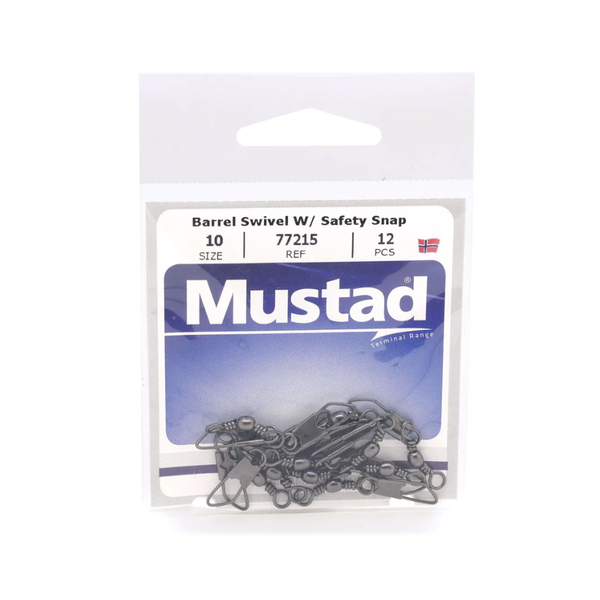Mustad Black Barrel Swivel w/Safety Snap Size 4 8-pk